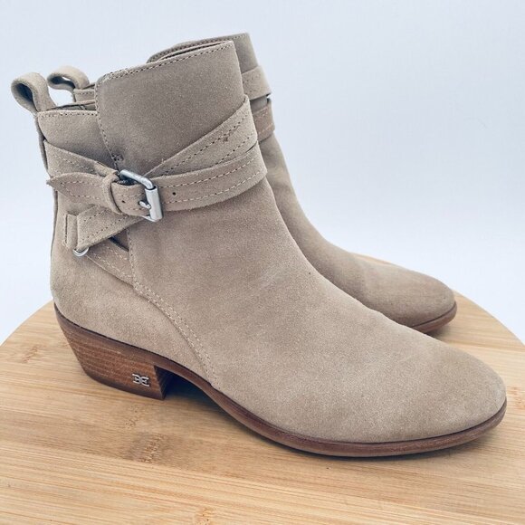 Sam Edelman Shoes - Sam Edelman Shoes Womens Size 7 Beige Suede Ankle Boots Heels Zip Boho Buckle